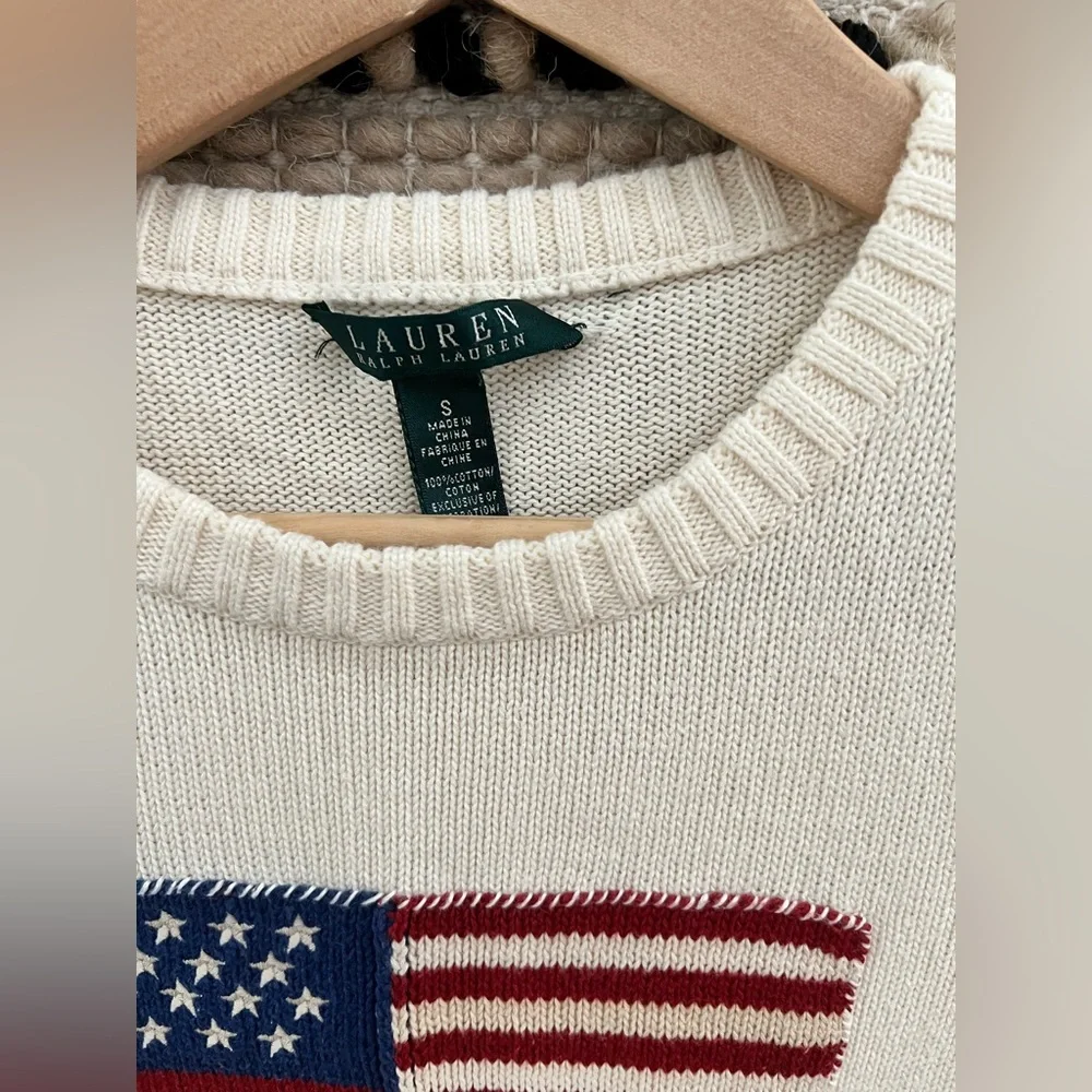 Vintage Rare Green Tag 90S Ralph Lauren Ivory Flag Knitted Sweater - Picture 5 of 15